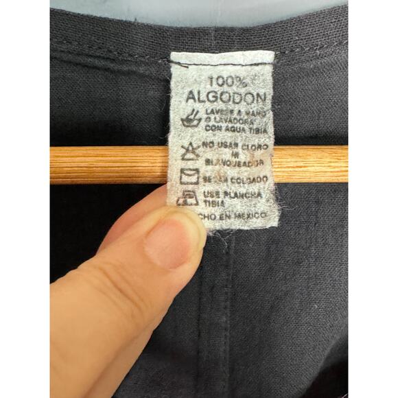 Traditional Mexican Embroidered Black Tunic Button Down 1/4 Sleeve Bohochic - Picture 3 of 4